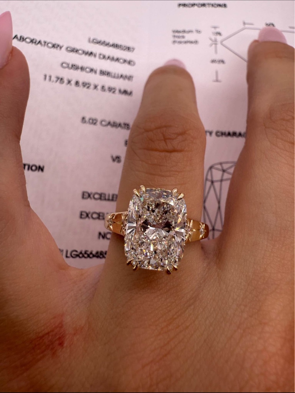 5.02 carat E VS1 elongated cushion diamond engagement ring - Picture 12 of 17